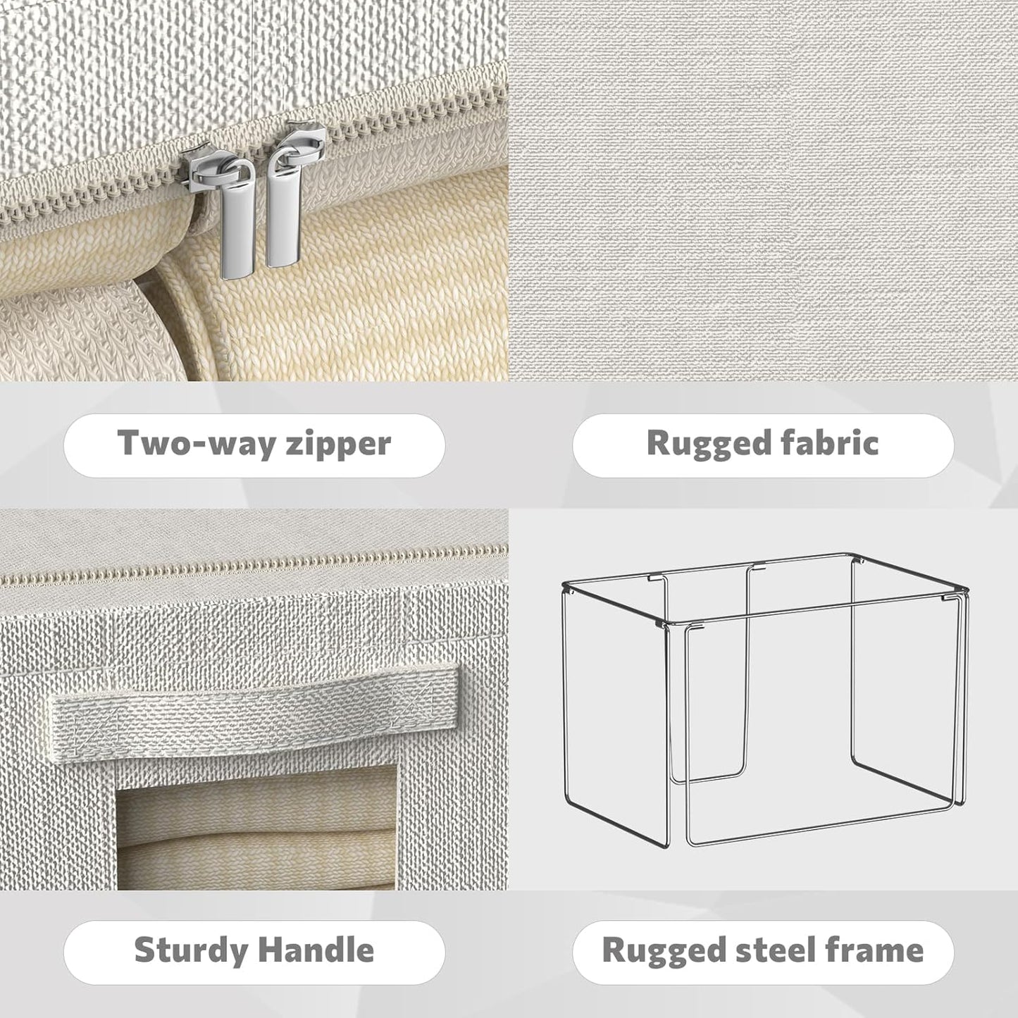 FHSQX 6 Pack Clothes Storage Bins with Metal Frame Foldable Storage Bins for Clothes Linen Fabric Storage Box with Clear Window (Lvory White, 15.7x11.8x11.8inch(36L))