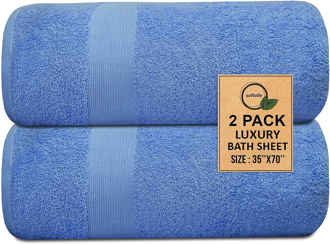 100% Cotton Luxury Bath Sheets - Pack of 2 (35" x 70") | Super Soft, Quick-Dry & Highly Absorbent Towels for Bathroom, Home, Spa & Gym (Sky Blue)