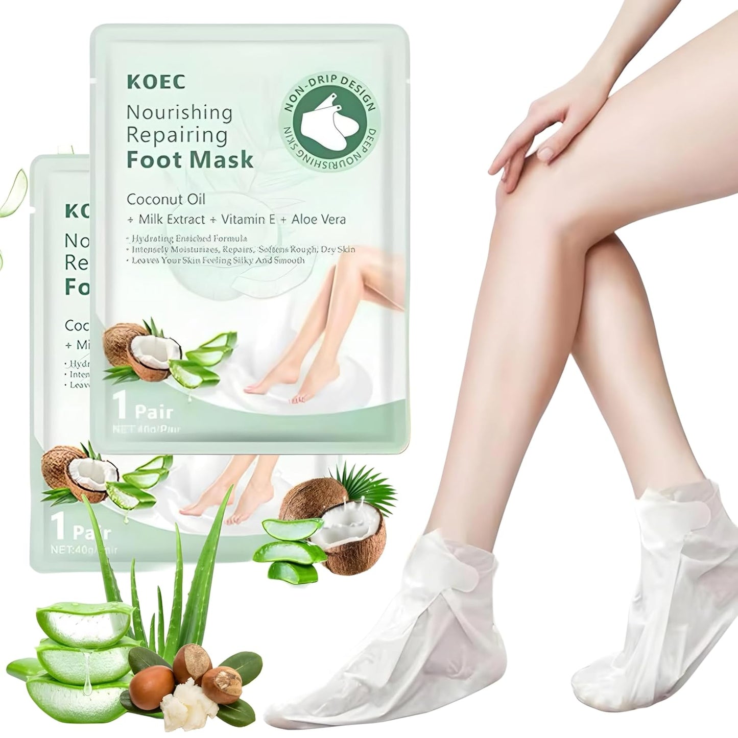 (2-Packs) Instant Repair Ultra Hydrating Foot Mask + Vitamin E, Aloe Vera, Milk Extract & 5 other Herbs | Super Moisturising & Hydrates Cracked Heels Peel Off Dead Skin | Baby Soft Feets