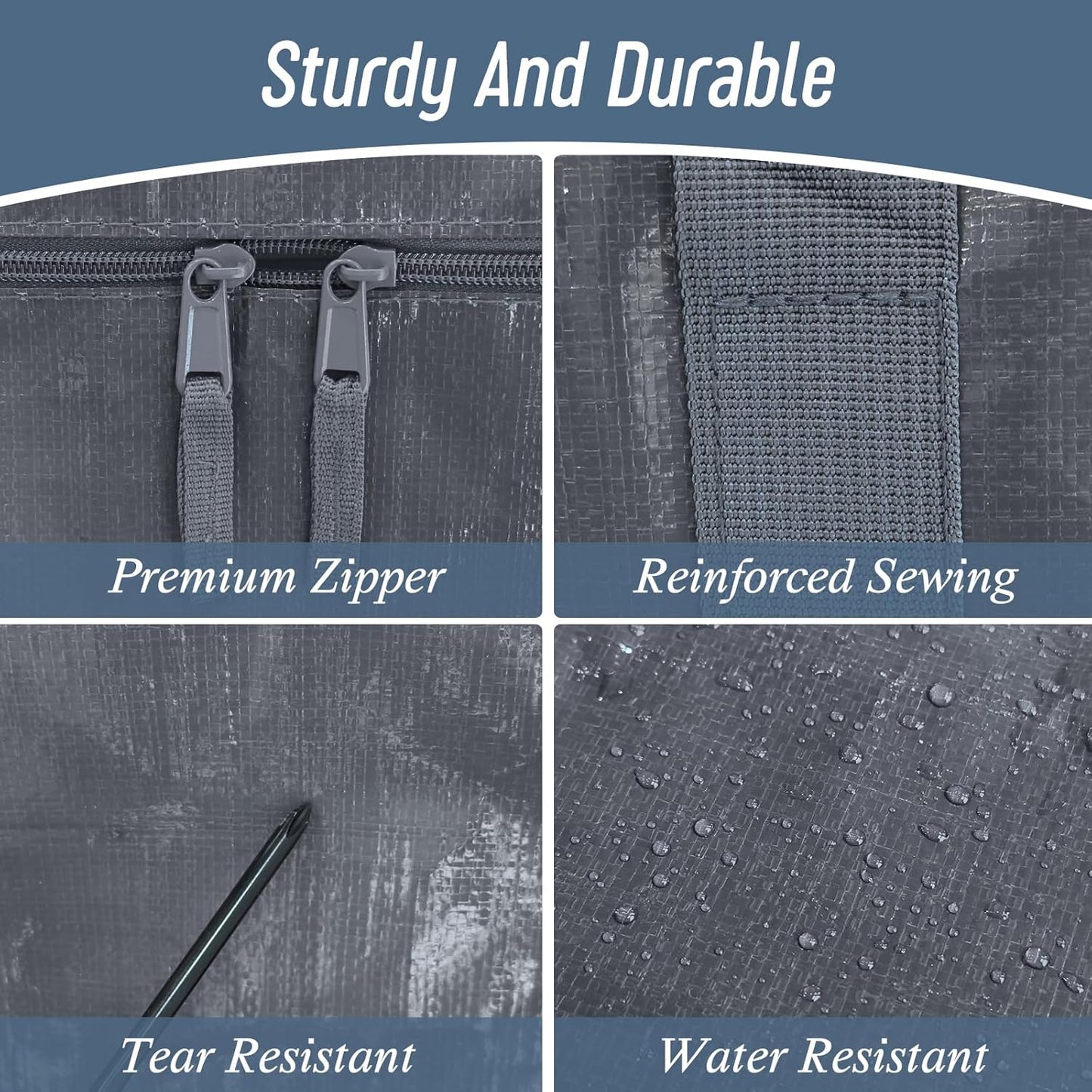 12 Pack Extra Heavy Duty Large Moving Bags with Strong Zipper & Comfortable Handles, Sturdy & Durable Clothes Storage Bags Totes Bins, Packing Moving Boxes for College Supplies, Gray