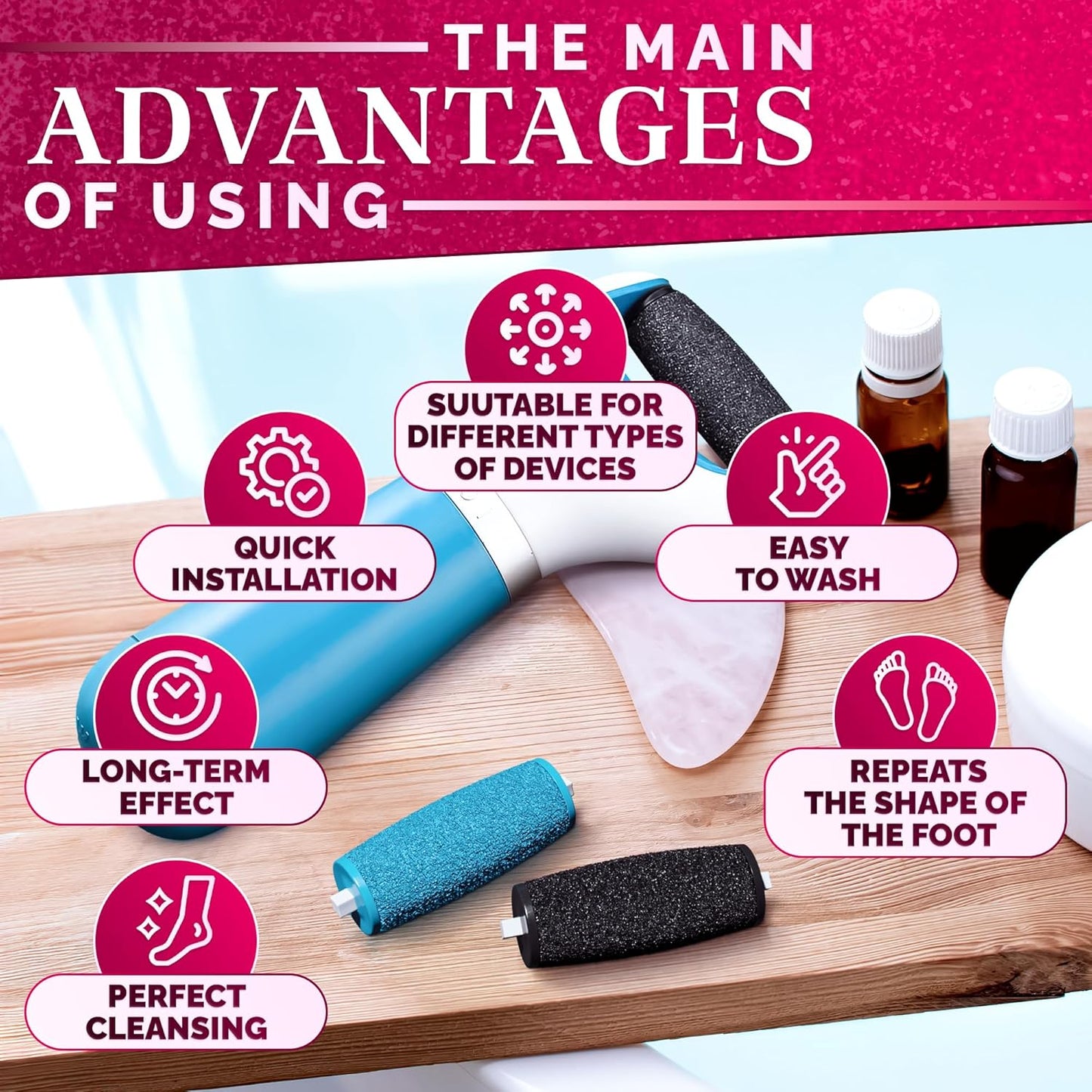 11 Pcs Replacement Rollers for Electric Foot Callus Remover Tool - 7 Extra Coarse & 4 Regular Coarse Refill Heads (1.92 x 0.77 Inches), Micro-Diamond Crystals - Compatible with Amope Pedi Perfect Pro