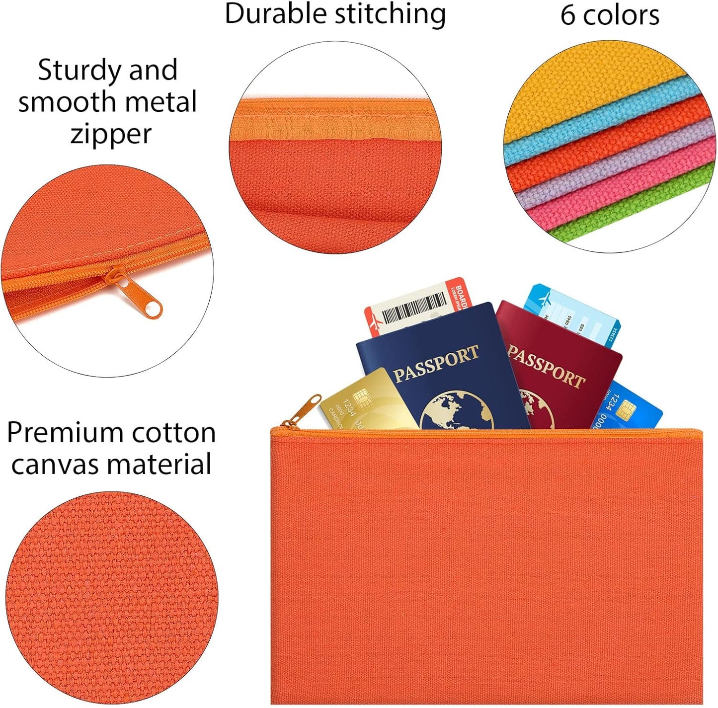 12 Pieces Cotton Canvas Makeup Bag, Multipurpose Cosmetic Bag with Zipper Travel Toiletry Pouch, Blank DIY Craft Bag (Multicolored B, M)