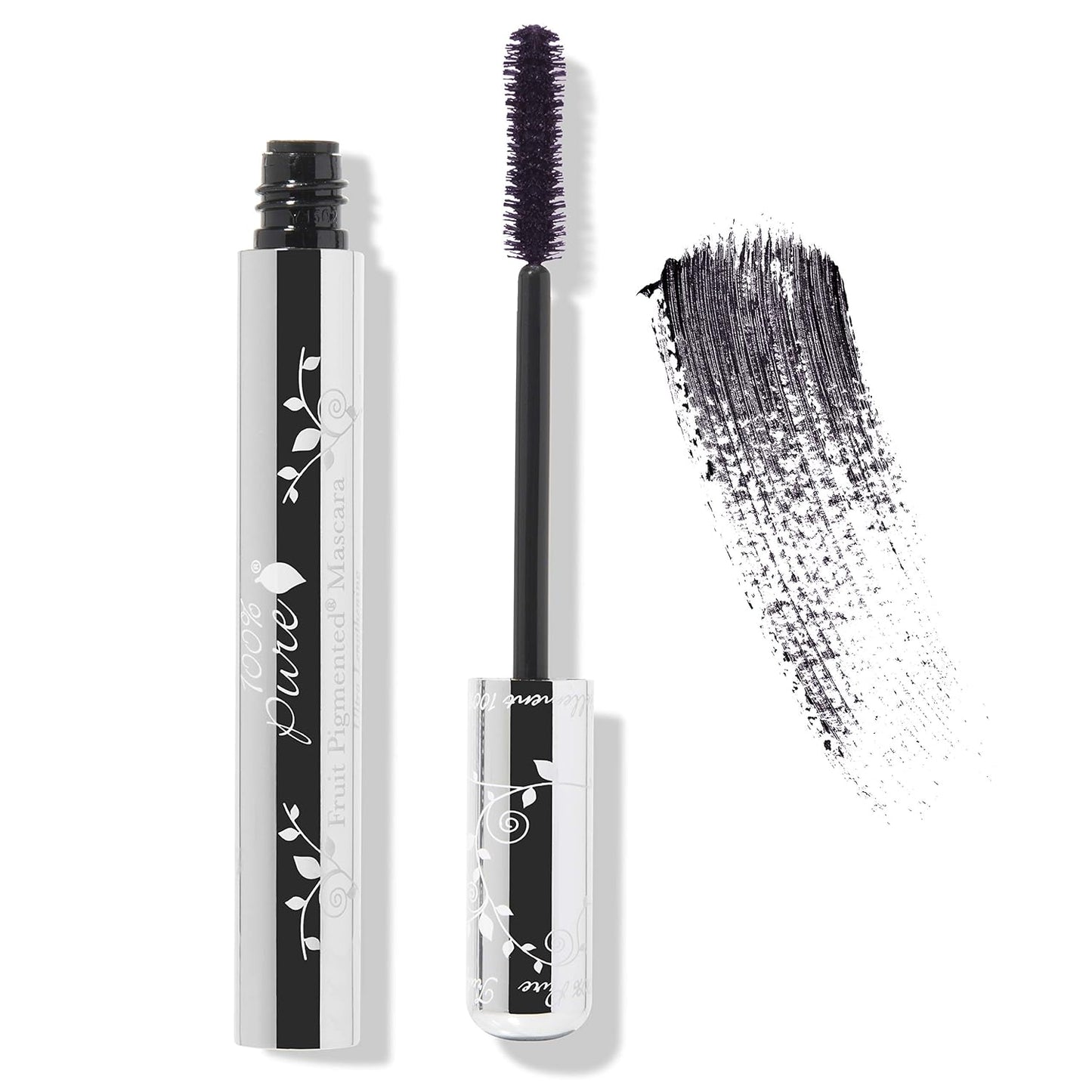 100% PURE Ultra Lengthening Mascara Dramatic Intense Volume & Length Natural Fruit Pigmented Voluminous Eyelash Makeup No Clumping, Smudging or Flaking - Vegan, Blackberry Color - 0.35 oz