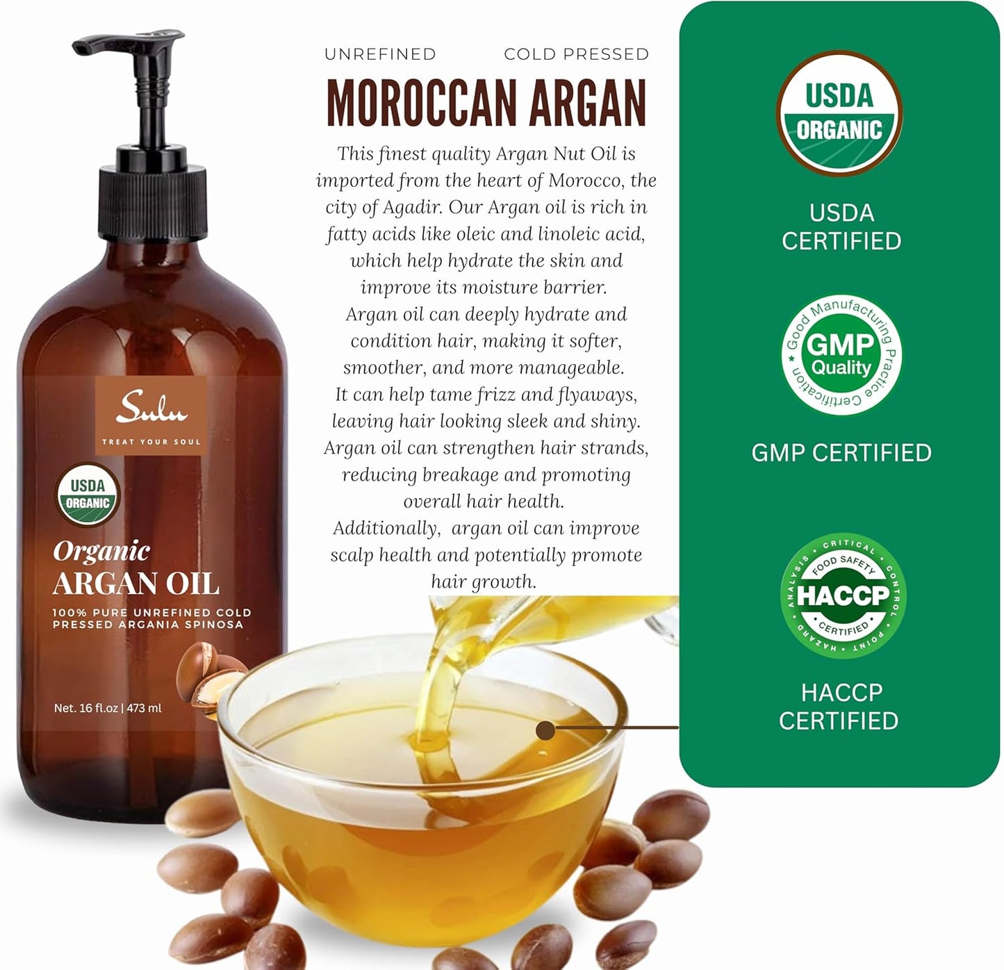 100% Pure Organic Cold Pressed Unrefined Virgin Moroccan Organ Oil (16 oz)