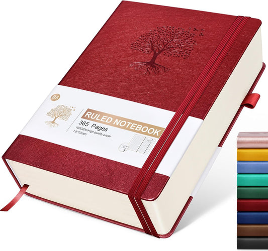 Lined Journal Notebook, 365 Pages B5 Large Journals for Writing College Ruled Notebook, Hardcover Leather Journal for Women Men, Daily Notebook for Work, Note Taking, 100Gsm Paper ( 7.6'' X 10'' Wine)