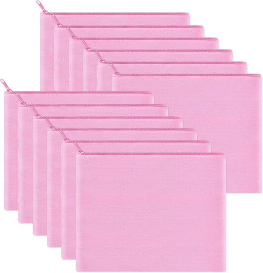 12 Pieces Cotton Canvas Makeup Bag, Multipurpose Cosmetic Bag with Zipper Travel Toiletry Pouch, Blank DIY Craft Bag (Pink, L)