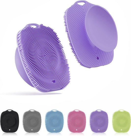 Soft Silicone Body Scrubber, Gentle Like a Hand Exfoliating Your Skin and Build Up Lather Easily, Back Large Suction Cup Easy to Store, Long-Lasting & Deep Clean (Purple)