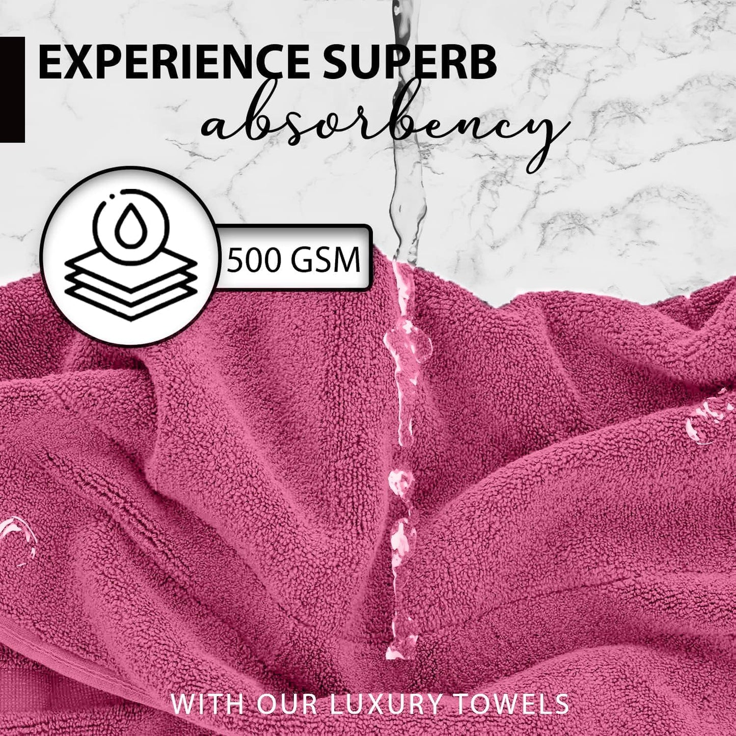 100% Cotton Bath Towels, 24x48 Pack of 6 Towels, Quick Dry, Highly Absorbent, Soft Feel Towel, Gym, Spa, Bathroom, Shower, Pool, Luxury Soft Towels (Pink, 24x48-6 Pack)