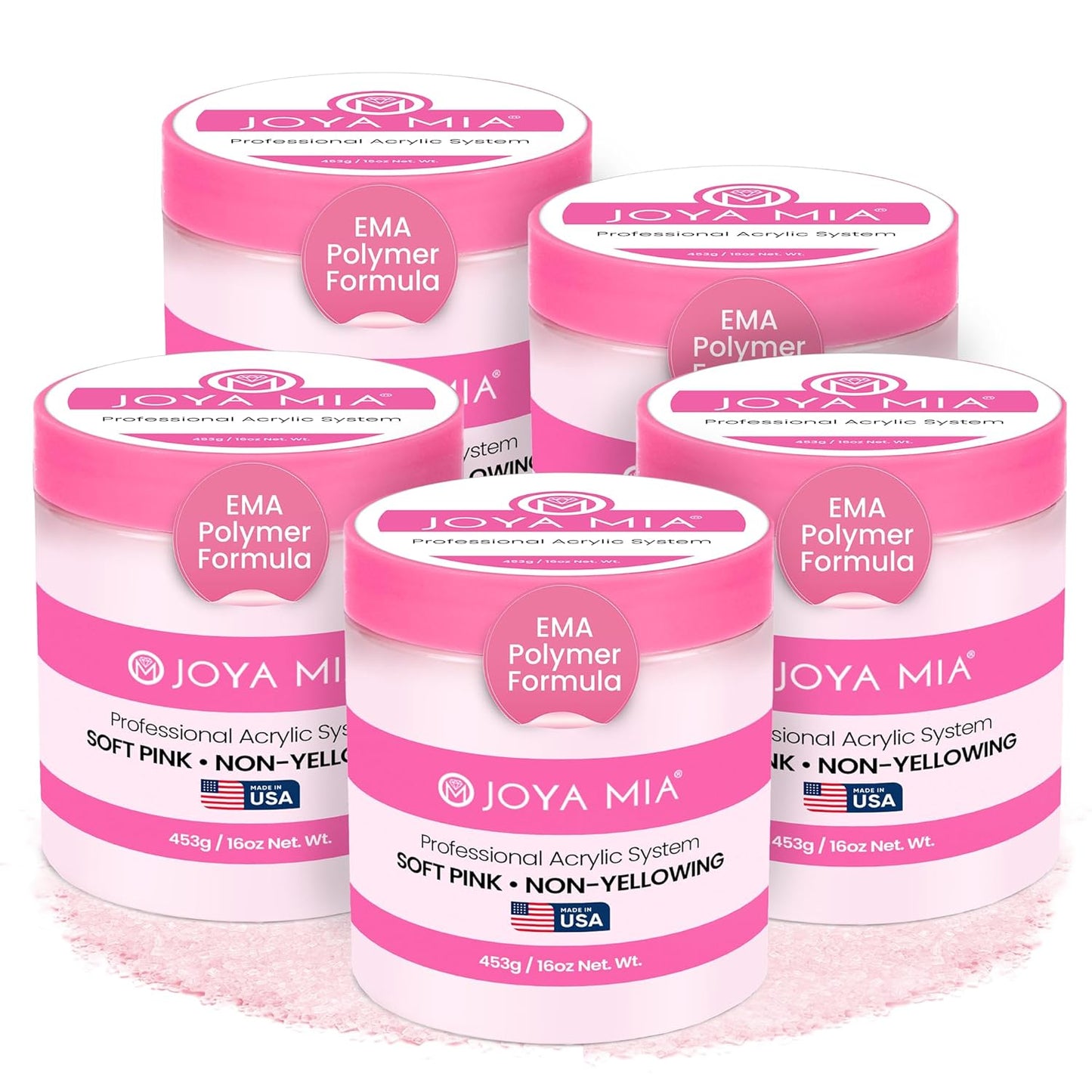 Joya Mia Acrylic Powder for Nails, MMA-Free, Super Adhesion Professional Powder for Flawless & Long-Lasting Nail Enhancements, Easy Application, Vibrant & Stunning Colors - Soft Pink, 5 lbs