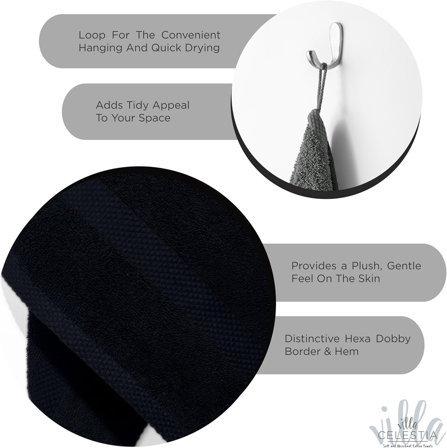 100% Cotton Wash Cloth for face & Body Set of 12, (12 x 12 inches) Sustainable, Soft, Highly Absorbent, Combed Cotton Wash Cloths Pack of 12 for Hotels, Spa, Bathroom, Dorm, Black