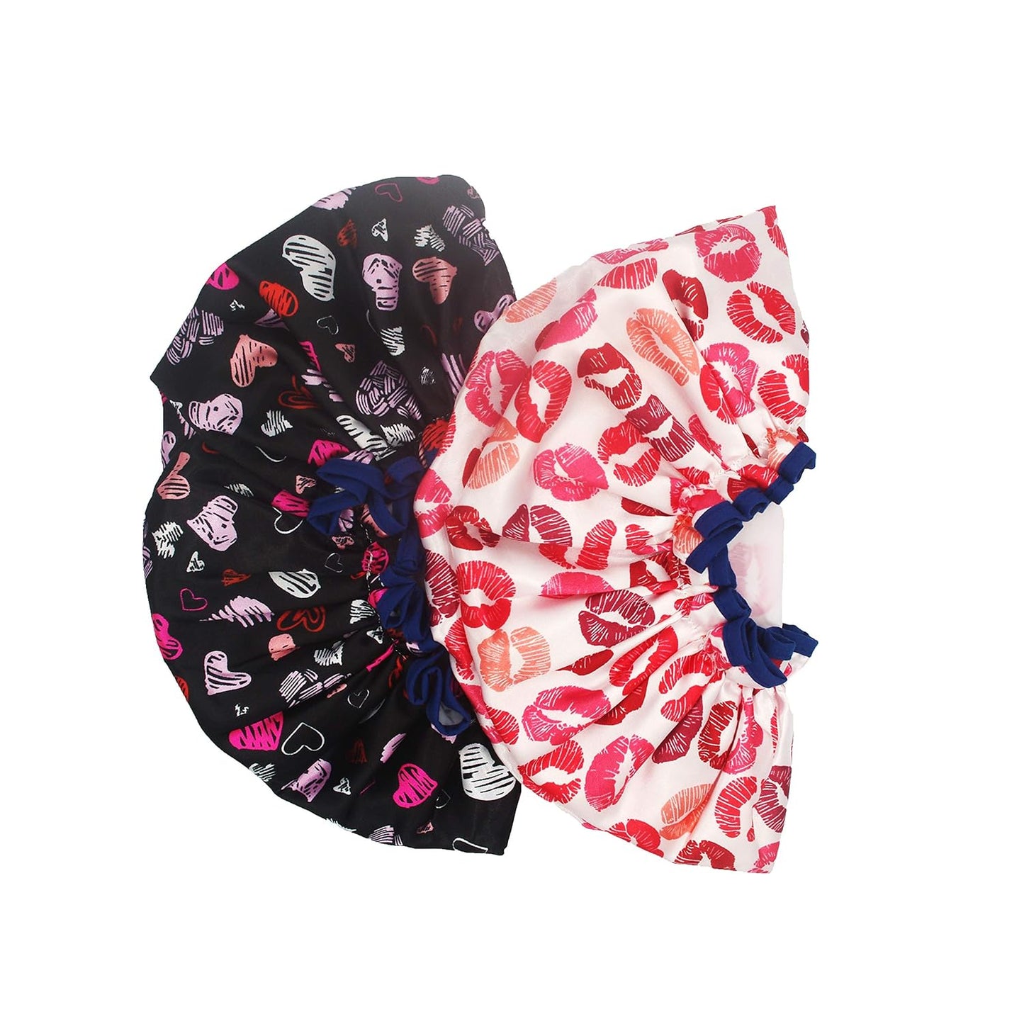 (2 Pack) Sexy Lovely Fashion Style Hair Cap Extra Large Double Layer Lined Waterproof Durable Eco-Friendly Shower Cap with Tight Elastic-Fashionista Collection Bath Cap (Lovely Style)