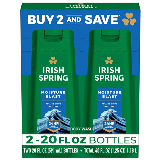 Irish Spring Moisture Blast Body Wash for Men, 20 Fl Oz (Pack of 2)