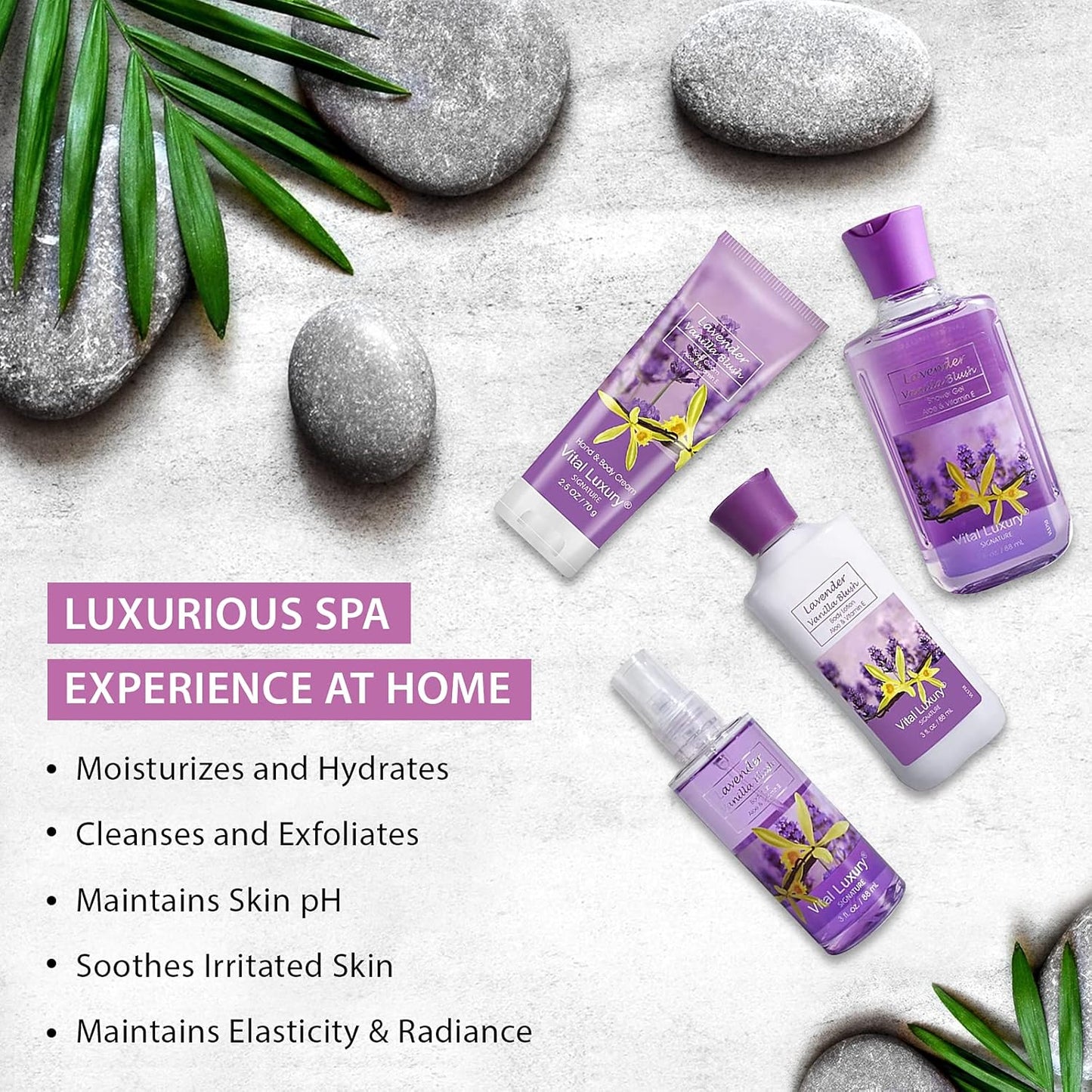 Lavender Vanilla Blush Bath & Body Kit, 3 Fl Oz, Ideal Skincare Gift Home Spa Set, Includes Body Lotion, Shower Gel, Body Cream, and Fragrance Mist,Birthday Mother's Day Gifts