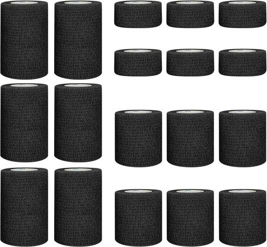 1"/2"/3" Self Adhesive Bandage Wraps, 18 Pack Black Self Adherent Cohesive Bandages Wrap for Wounds, Vet Wrap, Ankle Tape, Tattoo Tape Wrap, Medical Tape, Color Athletic Tape