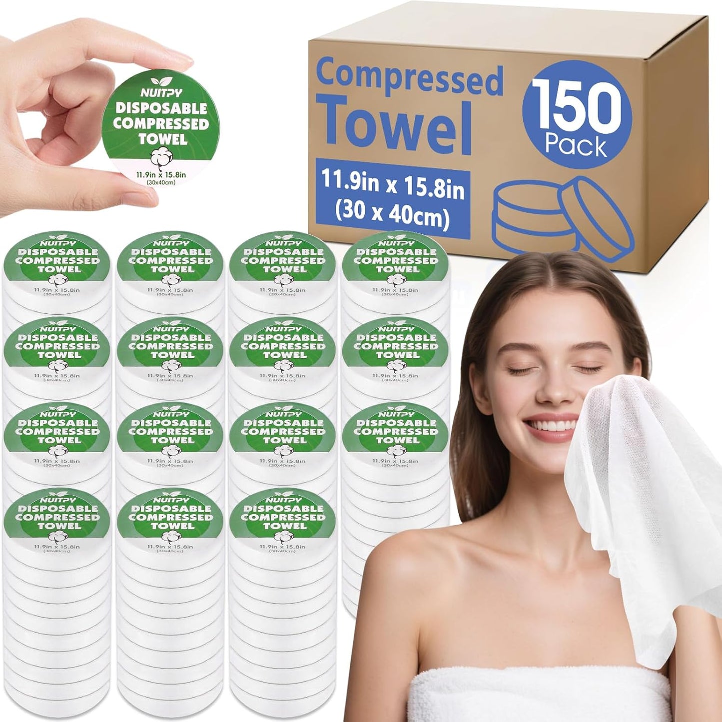 150 Pack Compressed Towel, 11.9in x 15.8in Large Magic Disposable Towel, Compressed Bath Towels, Large Size Coin Towels Portable Camping Towels for Hotel, Camping, Hiking, Outdoor Sports, Beauty Salon