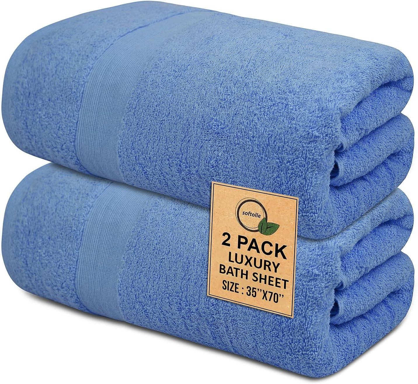 100% Cotton Luxury Bath Sheets - Pack of 2 (35" x 70") | Super Soft, Quick-Dry & Highly Absorbent Towels for Bathroom, Home, Spa & Gym (Sky Blue)