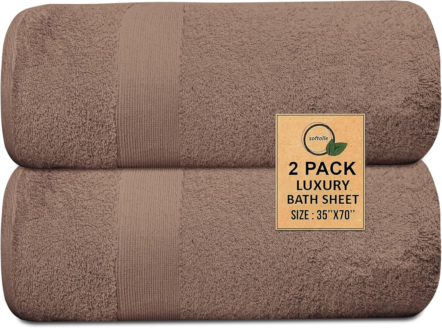 100% Cotton Luxury Bath Sheets - Pack of 2 (35" x 70") | Super Soft, Quick-Dry & Highly Absorbent Towels for Bathroom, Home, Spa & Gym (Taupe)