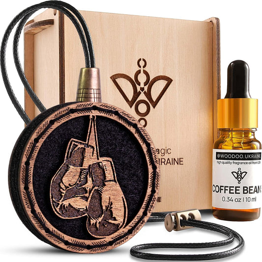Wood Car Air Freshener — Handmade Car Air Freshener — Boxing Gloves Designed Fragrance Oil Diffuser in Wooden Gift Box — Aromatherapy Gift Set with Coffee Beans Fragrance Oil - 10 ml