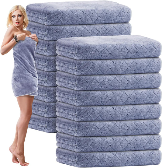 16 Pack Microfiber Bath Towels Bulk 27'' x 60'' Oversized Size Bath Towel Highly Absorbent Extra Large Soft Drying for Shower Beach Salon Winter Sport Spa Gym (Diamond,Light Grey)