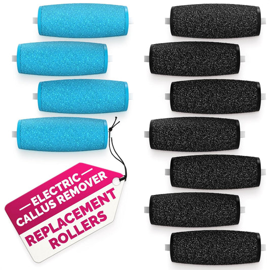 11 Pcs Replacement Rollers for Electric Foot Callus Remover Tool - 7 Extra Coarse & 4 Regular Coarse Refill Heads (1.92 x 0.77 Inches), Micro-Diamond Crystals - Compatible with Amope Pedi Perfect Pro