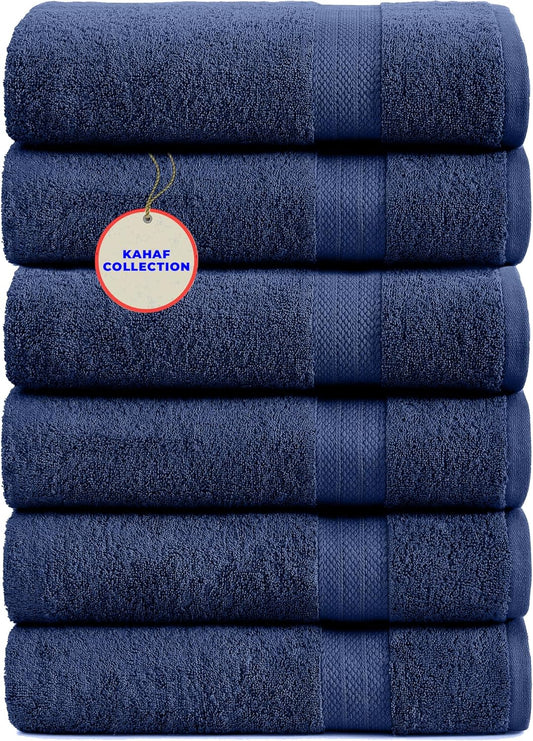 100% Cotton Bath Towels, Navy 24x48 Pack of 6 Towels, Quick Dry, Highly Absorbent, Soft Feel Towel, Gym, Spa, Bathroom, Shower, Pool, Luxury Soft Towels (24x48-6 Pack, Navy)