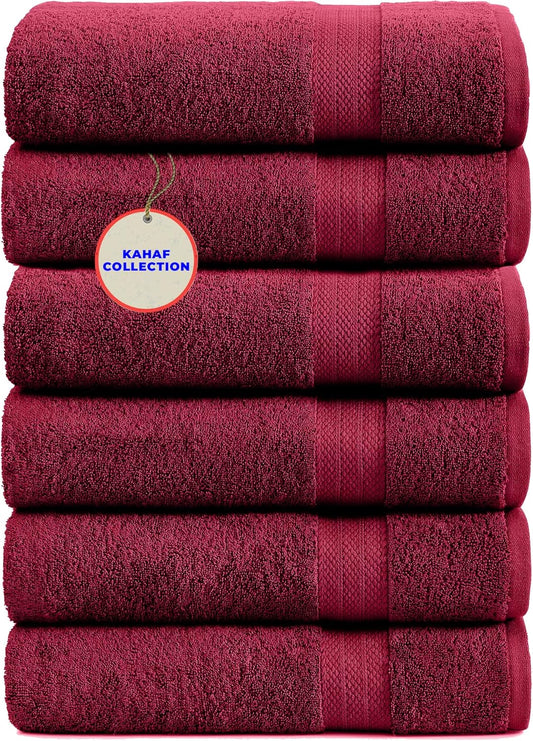 100% Cotton Bath Towels, 24x48 Pack of 6 Towels, Quick Dry, Highly Absorbent, Soft Feel Towel, Gym, Spa, Bathroom, Shower, Pool, Luxury Soft Towels (Burgundy, 24x48-6 Pack)