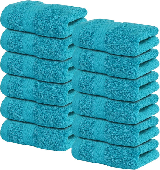 Infinitee Xclusives Luxury Wash Cloths for Showering [13x13] – 100% Cotton Washcloths [Pack of 12], Soft and Absorbent Face Towels for Bathroom Wash Clothes, Gym, and Spa (Serene Teal)