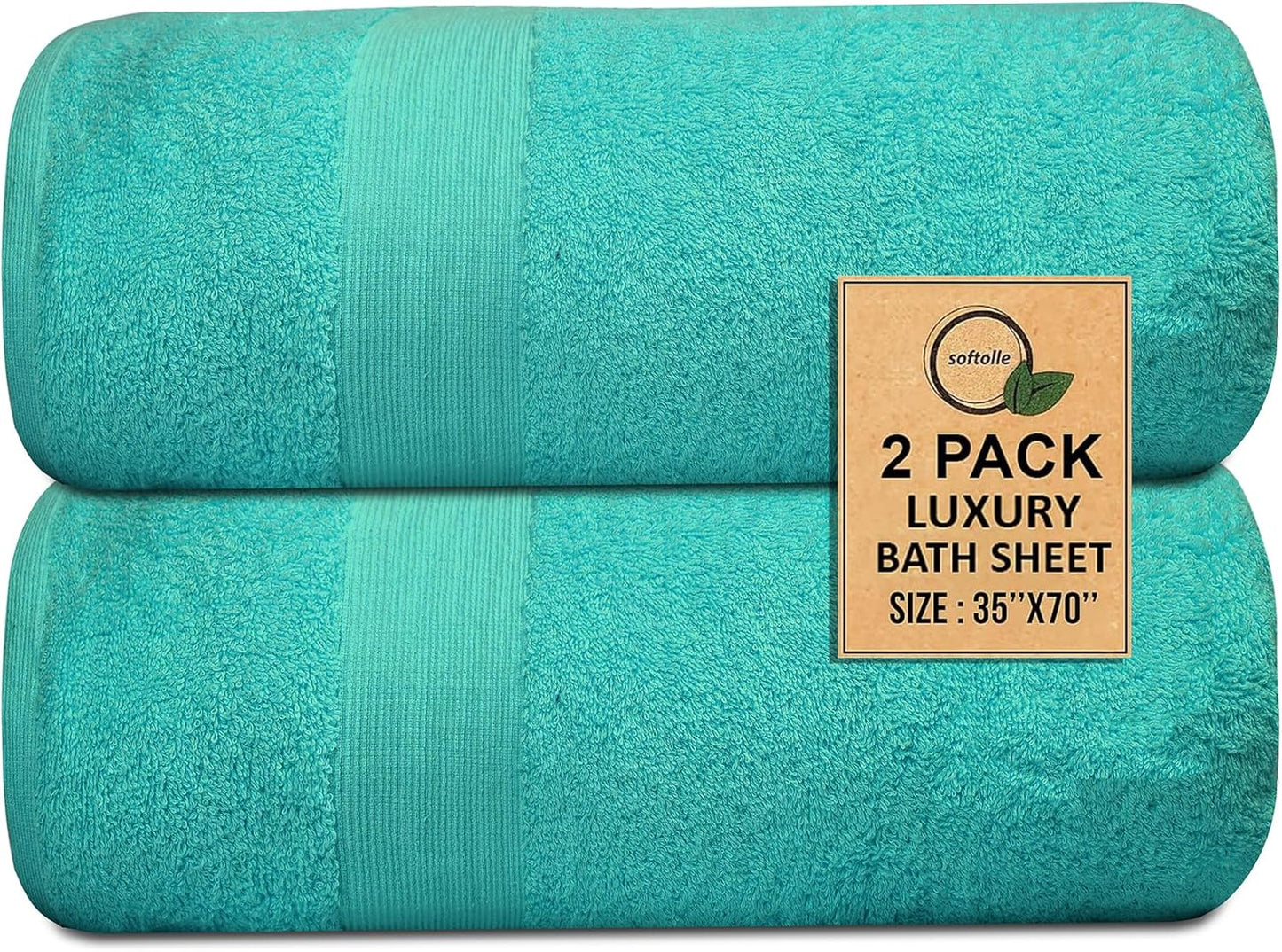 100% Cotton Luxury Bath Sheets - Pack of 2 (35" x 70") | Super Soft, Quick-Dry & Highly Absorbent Towels for Bathroom, Home, Spa & Gym (Turquoise)