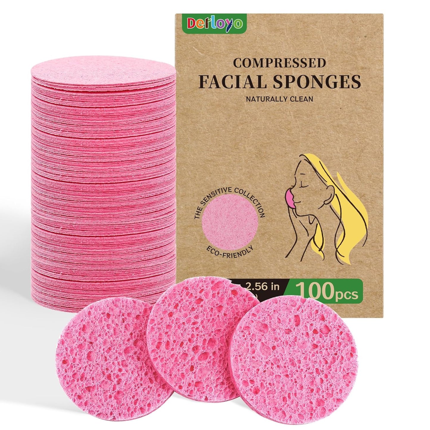 100-Count Compressed Facial Sponges, Natural Cellulose Face Sponges for Cleansing, Exfoliating, Washing face, Makeup Removal, and Spa Use - Travel Skincare Essentials for women