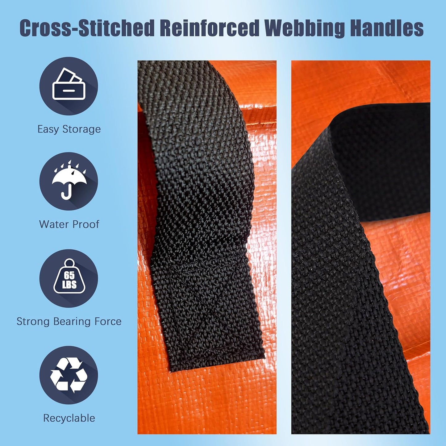 8 Pack Large Strong Moving Bags with Zippers & Carrying Handles - Water-Resistant - Heavy Duty Storage Tote for Space Saving, Fold Flat, Alternative to Moving Box (Orange)