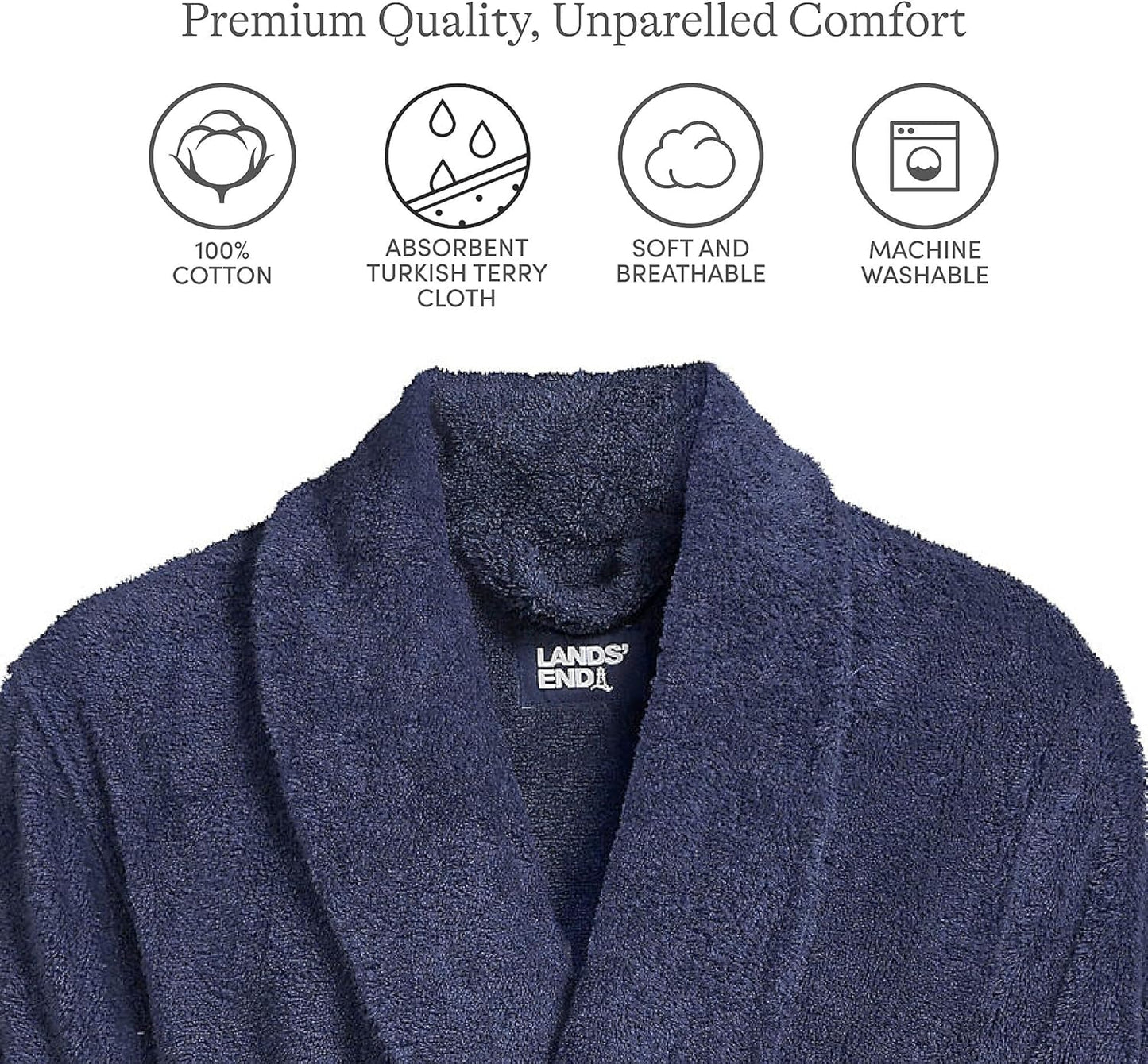 Lands' End Men's Calf Length Turkish Cotton Terry Bathrobe