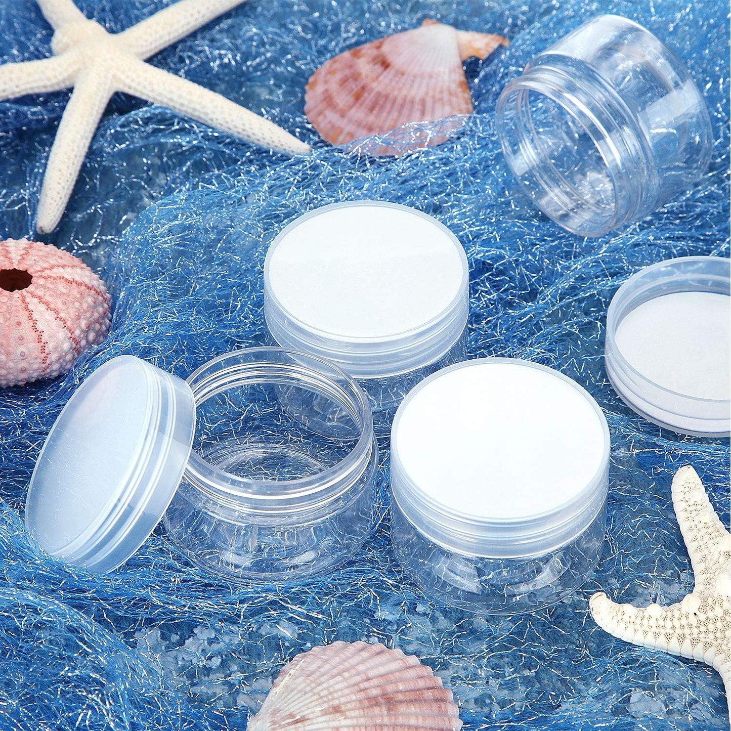 12 Pack 1 oz Plastic Container Jars with Lids Round Clear Travel Cosmetic Container Jars for Toiletries, Lotion, Cream, Ointments, Makeup, Rhinestone, Samples, Kitchen Storage (Clear)