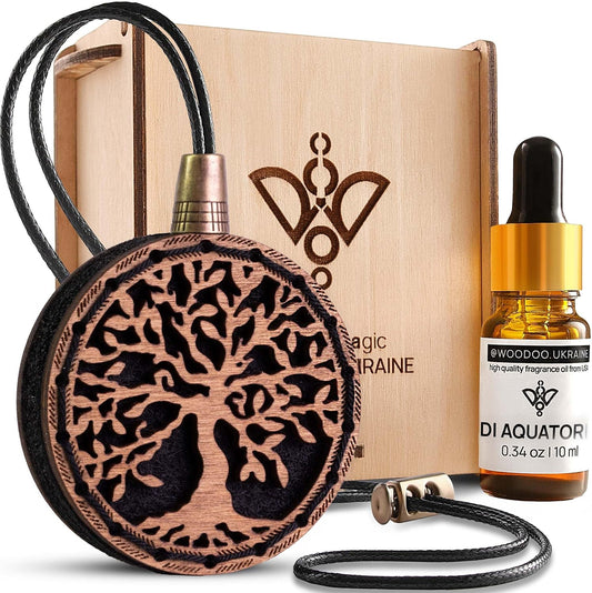 Wood Car Air Freshener — Handmade Car Air Freshener — Tree Of Life Designed Fragrance Oil Diffuser in Wooden Gift Box — Aromatherapy Gift Set with diAquatoria Fragrance Oil - 10 ml