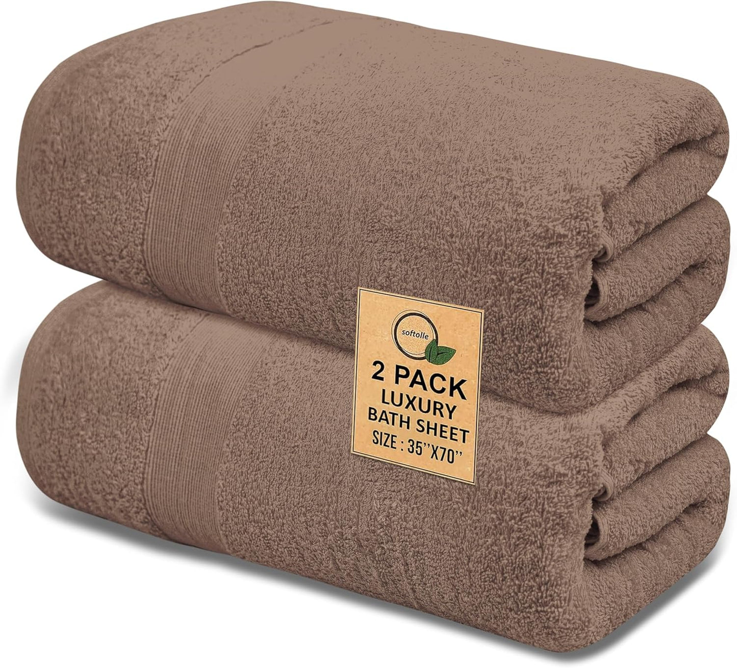 100% Cotton Luxury Bath Sheets - Pack of 2 (35" x 70") | Super Soft, Quick-Dry & Highly Absorbent Towels for Bathroom, Home, Spa & Gym (Taupe)